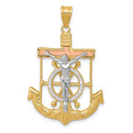 Load image into Gallery viewer, 14K Yellow Rose White Gold Tri Color Mariner Anchor Crucifix Cross Anchor Pendant Charm