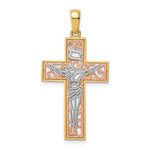 Carregar imagem no visualizador da galeria, 14k Yellow Rose Gold Rhodium Tri Color Cross Crucifix Pendant Charm