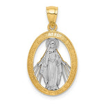 Carregar imagem no visualizador da galeria, 14k Yellow Gold and Rhodium Blessed Virgin Mary Miraculous Medal Oval Pendant Charm