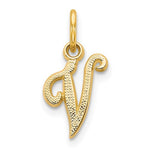 Lade das Bild in den Galerie-Viewer, 14k Yellow Gold Script Letter V Initial Alphabet Pendant Charm