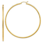 將圖片載入圖庫檢視器 14k yellow gold diamond cut round hoop textured earrings 65mm x 2mm