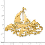 Kép betöltése a galériamegjelenítőbe: 14k Yellow Gold Sailboat Dolphins Chain Slide Extra Large Pendant Charm