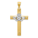 Lade das Bild in den Galerie-Viewer, 14k Gold Two Tone Claddagh Celtic Cross Pendant Charm