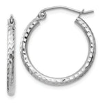 Carica l'immagine nel visualizzatore di Gallery, 14K White Gold Diamond Cut Round Hoop Textured Earrings 20mm x 2mm