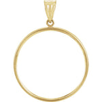將圖片載入圖庫檢視器 14K Yellow Gold Holds 29mm x 2mm Coins or Mexican 1/2 oz ounce Coin Holder Tab Back Frame Pendant