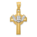 Load image into Gallery viewer, 14k Gold Two Tone Claddagh Celtic Cross Pendant Charm