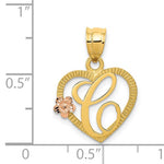 Загрузить изображение в средство просмотра галереи, 14k Yellow Rose Gold Letter C Initial Alphabet Heart Pendant Charm