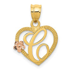 Загрузить изображение в средство просмотра галереи, 14k Yellow Rose Gold Letter C Initial Alphabet Heart Pendant Charm