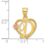 Lade das Bild in den Galerie-Viewer, 14k Yellow Rose Gold Letter D Initial Alphabet Heart Pendant Charm