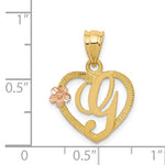 Indlæs billede til gallerivisning 14k Yellow Rose Gold Letter G Initial Alphabet Heart Pendant Charm