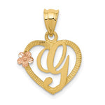 Indlæs billede til gallerivisning 14k Yellow Rose Gold Letter G Initial Alphabet Heart Pendant Charm