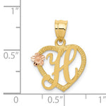 Load image into Gallery viewer, 14k Yellow Rose Gold Letter H Initial Alphabet Heart Pendant Charm