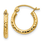將圖片載入圖庫檢視器 14k yellow gold diamond cut round hoop textured earrings 13mm x 2mm