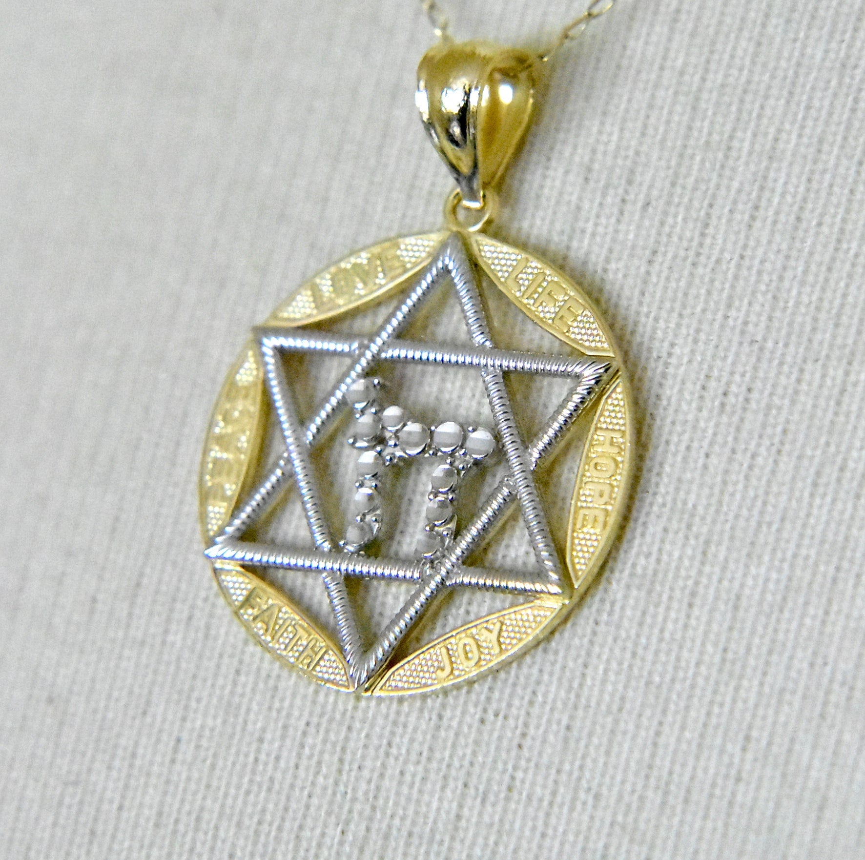 14k Yellow Gold and Rhodium Star of David Pendant Charm