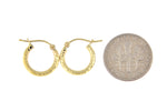 將圖片載入圖庫檢視器 14k yellow gold diamond cut round hoop textured earrings 13mm x 2mm
