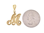 將圖片載入圖庫檢視器 10K Yellow Gold Initial Letter M Cursive Script Alphabet Filigree Pendant Charm