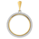 Załaduj obraz do przeglądarki galerii, 14K Gold Two Tone Diamond Coin Holder for 27mm Coins or 1/2 oz American Eagle US $10 Dollar Liberty Indian 1/2 oz Panda Coin Bezel Prong Pendant Charm