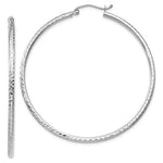 Afbeelding in Gallery-weergave laden, 14K White Gold Diamond Cut Round Hoop Textured Earrings 50mm x 2mm