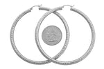Load image into Gallery viewer, 14K White Gold Diamond Cut Round Hoop Earrings 70mm x 4mm