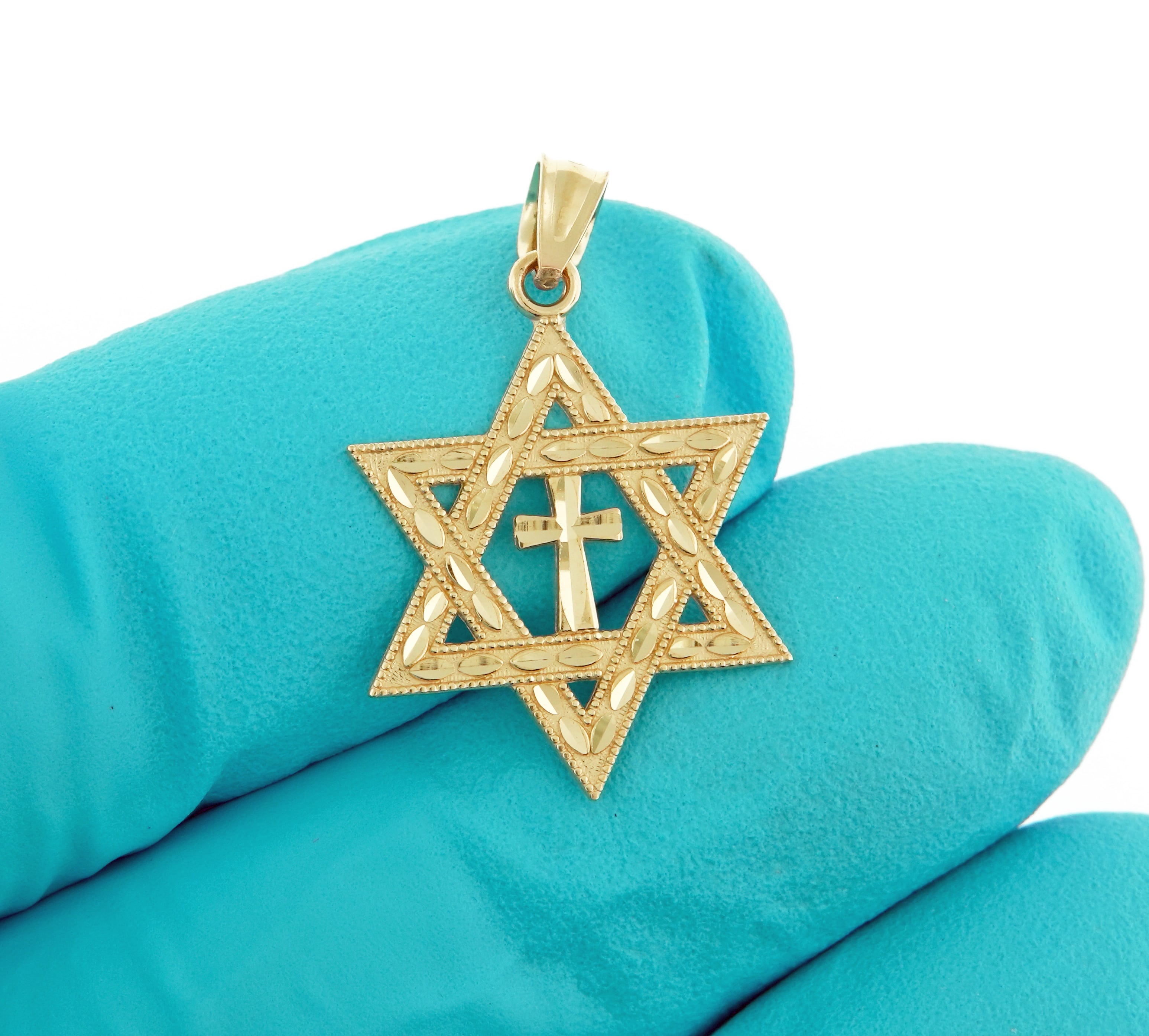 14k Yellow Gold Star of David with Cross Pendant Charm