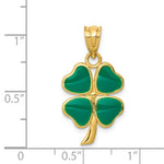 Carica l'immagine nel visualizzatore di Gallery, 14k Yellow Gold Green Enamel Good Luck Four Leaf Clover Pendant Charm