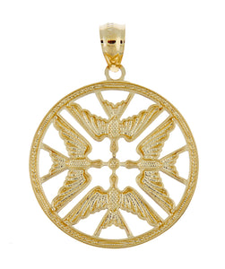 14k Yellow Gold Doves in Circle Pendant Charm