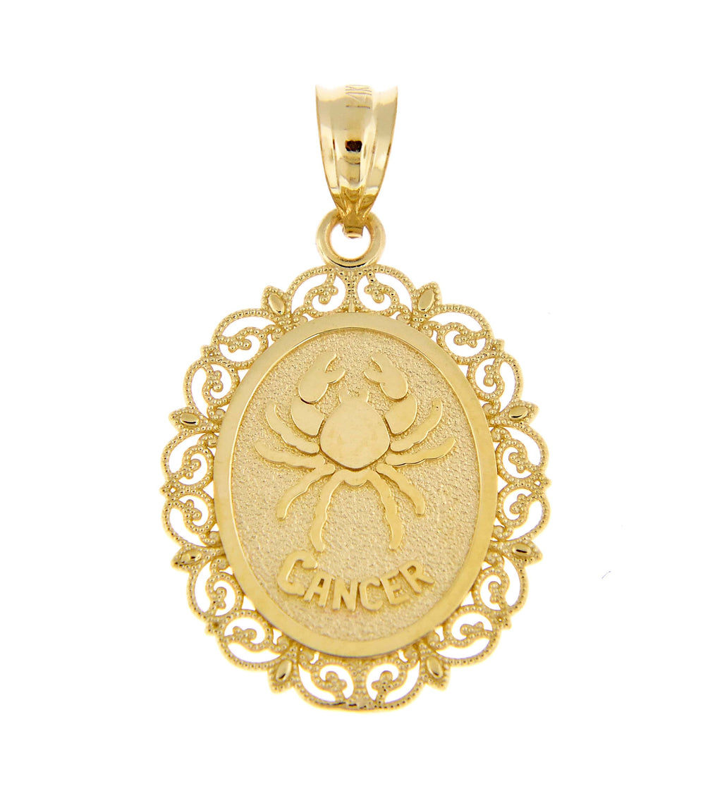 14k Yellow Gold Cancer Zodiac Horoscope Oval Pendant Charm - [cklinternational]