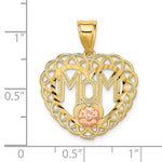 Carregar imagem no visualizador da galeria, 14k Yellow Rose Gold Two Tone Mom Heart Flower Pendant Charm