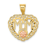 Carregar imagem no visualizador da galeria, 14k Yellow Rose Gold Two Tone Mom Heart Flower Pendant Charm