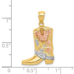 Load image into Gallery viewer, 14k Gold Tri Color Cowboy Cowgirl Floral Boot Pendant Charm