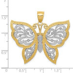 Carica l'immagine nel visualizzatore di Gallery, 14k Yellow Gold and Rhodium Butterfly Diamond Cut Pendant Charm