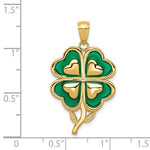 Ladda upp bild till gallerivisning, 14k Yellow Gold Green Enamel Good Luck Four Leaf Clover Pendant Charm
