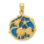 Load image into Gallery viewer, 14k Yellow Gold Blue Enamel Sand Dollar Starfish Scallop Clam Conch Shell Pendant Charm