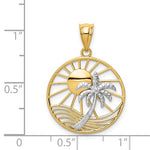 Lataa kuva Galleria-katseluun, 14k Yellow White Gold Sun Palm Tree Sea Ocean Beach Water Pendant Charm