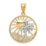 Lataa kuva Galleria-katseluun, 14k Yellow White Gold Sun Palm Tree Sea Ocean Beach Water Pendant Charm
