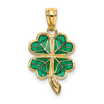 Carica l'immagine nel visualizzatore di Gallery, 14k Yellow Gold Green Enamel Good Luck Four Leaf Clover Pendant Charm