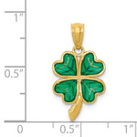Carica l'immagine nel visualizzatore di Gallery, 14k Yellow Gold Green Enamel Good Luck Four Leaf Clover Pendant Charm