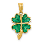 Carica l'immagine nel visualizzatore di Gallery, 14k Yellow Gold Green Enamel Good Luck Four Leaf Clover Pendant Charm