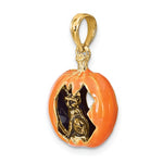 Load image into Gallery viewer, 14k Yellow Gold Enamel Pumpkin Halloween Jack O Lantern Cat Pendant Charm