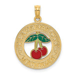 Load image into Gallery viewer, 14k Yellow Gold Enamel Traverse City Michigan Cherry Round Circle Pendant Charm