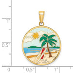 이미지를 갤러리 뷰어에 로드 , 14k Yellow Gold Enamel Beach Chair Palm Tree Sun Water Clouds Pendant Charm
