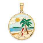 이미지를 갤러리 뷰어에 로드 , 14k Yellow Gold Enamel Beach Chair Palm Tree Sun Water Clouds Pendant Charm