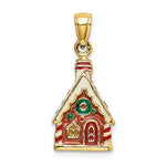 Ladda upp bild till gallerivisning, 14k Yellow Gold Enamel Gingerbread House Holiday 3D Pendant Charm