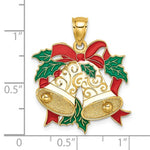 Cargar imagen en el visor de la galería, 14k Yellow Gold Enamel Christmas Bells Holiday Pendant Charm