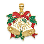 Cargar imagen en el visor de la galería, 14k Yellow Gold Enamel Christmas Bells Holiday Pendant Charm