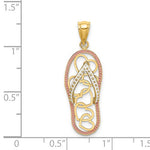 画像をギャラリービューアに読み込む, 14k Yellow Gold Flip Flop Slipper Sandal Hearts Pendant Charm