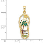 Lade das Bild in den Galerie-Viewer, 14k Yellow Gold Flip Flop Slipper Sandal Palm Tree Island Pendant Charm