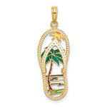 Lade das Bild in den Galerie-Viewer, 14k Yellow Gold Flip Flop Slipper Sandal Palm Tree Island Pendant Charm