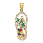 Lade das Bild in den Galerie-Viewer, 14k Yellow Gold Flip Flop Slipper Sandal Palm Tree Beach Umbrella Pendant Charm