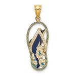Load image into Gallery viewer, 14K Yellow Gold Enamel Flip Flop Sandal Dolphin Pendant Charm